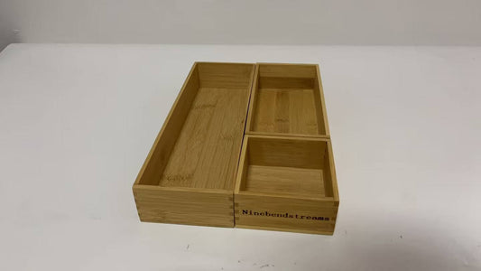 Ninebendstreams Containers for household or kitchen use, Bamboo Kitchen Organizer Boxes Set 3 Pcs