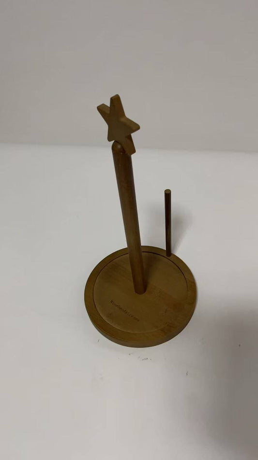 Paper Towel Holder Large Base Dia 7" Wooden Natural Color Countertop with Rubber Wood Round Base Kitchen Bathroom Roll Organizer Wooden Paper Holder Stand for Dining Table Home