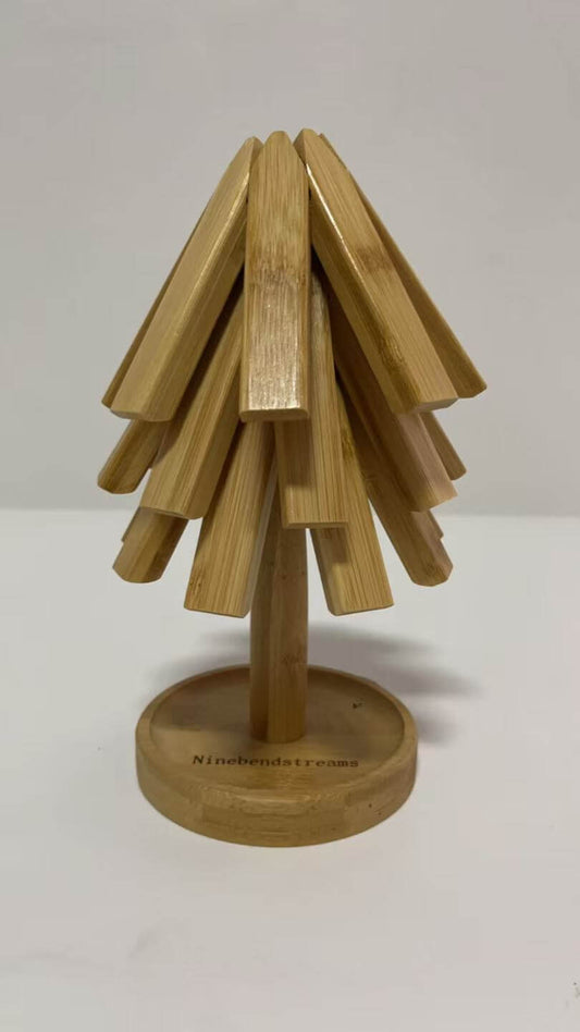 Ninebendstreams Serving tray liners, Wooden Tree Shape Trivet Set, Bamboo Trivet Set with Organizer Rack Coaster Home Decor, Creative Housewarming Gift