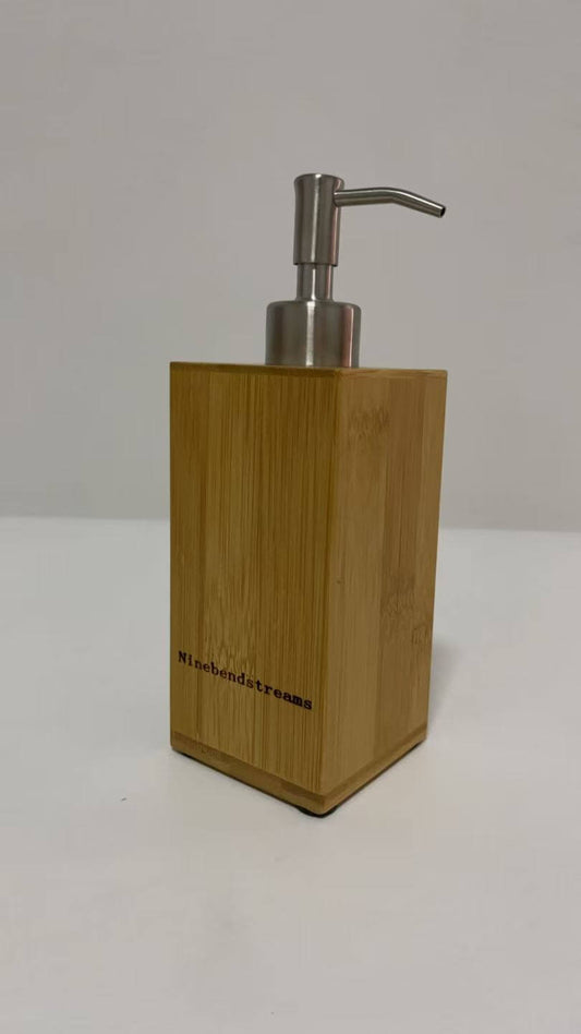 Ninebendstreams Dispensers for liquid soap Natural Bamboo Soap and Lotion Pump Dispenser Wooden Bathroom Accessory for Home Hotel