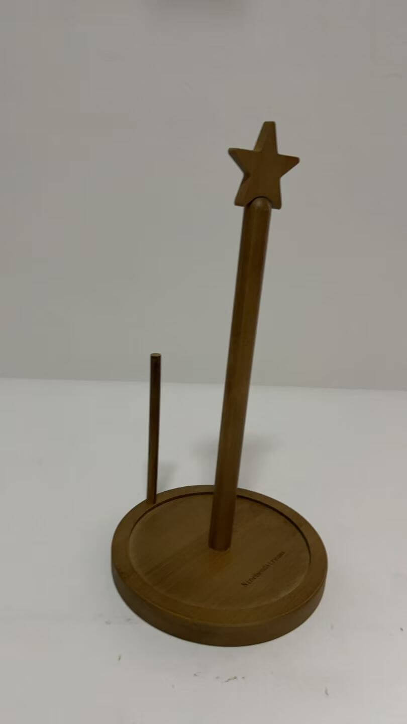 Paper Towel Holder Large Base Dia 7" Wooden Natural Color Countertop with Rubber Wood Round Base Kitchen Bathroom Roll Organizer Wooden Paper Holder Stand for Dining Table Home