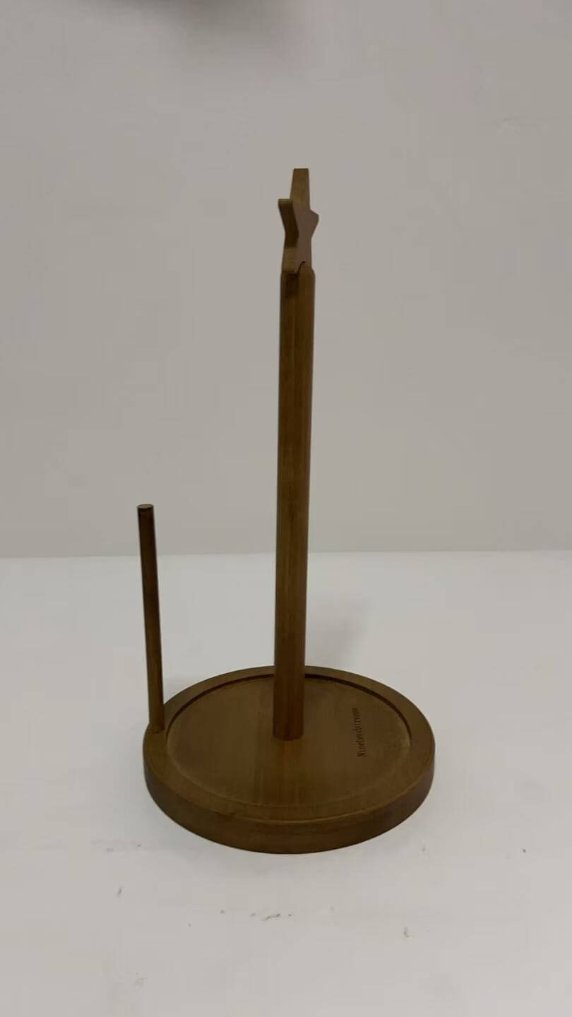 Paper Towel Holder Large Base Dia 7" Wooden Natural Color Countertop with Rubber Wood Round Base Kitchen Bathroom Roll Organizer Wooden Paper Holder Stand for Dining Table Home