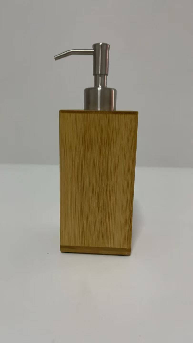 Ninebendstreams Dispensers for liquid soap Natural Bamboo Soap and Lotion Pump Dispenser Wooden Bathroom Accessory for Home Hotel