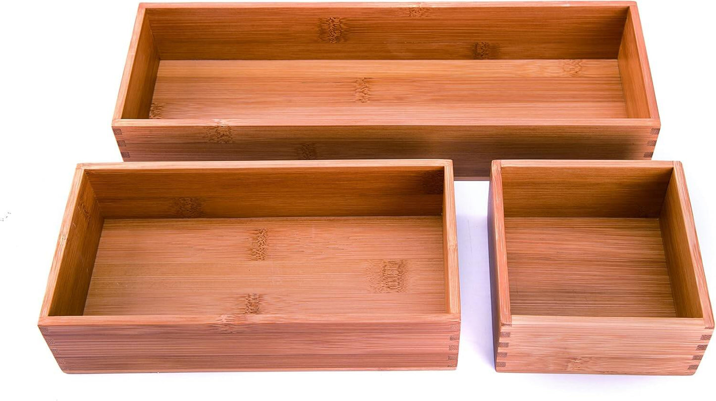 Ninebendstreams Containers for household or kitchen use, Bamboo Kitchen Organizer Boxes Set 3 Pcs
