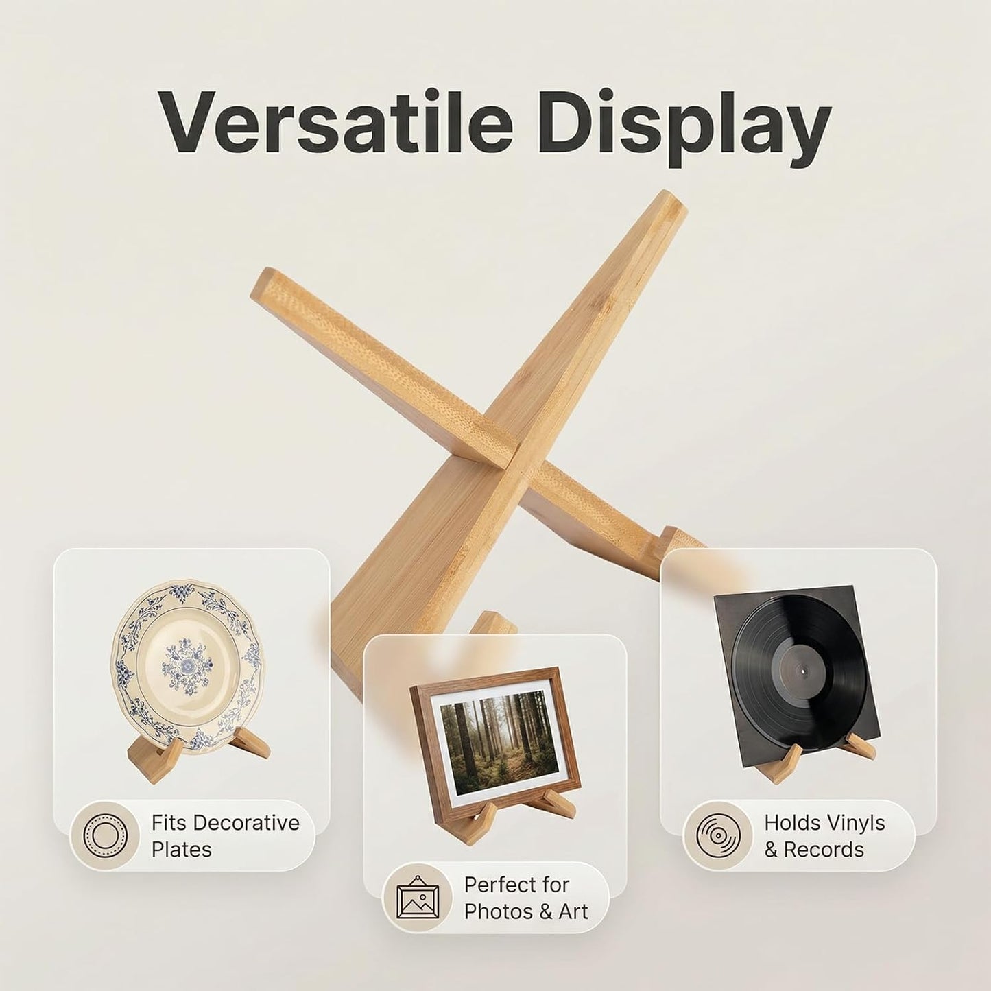 Ninebendstreams Bamboo Plate Holders,Kitchen Counter Wooden Plate Stands for Display