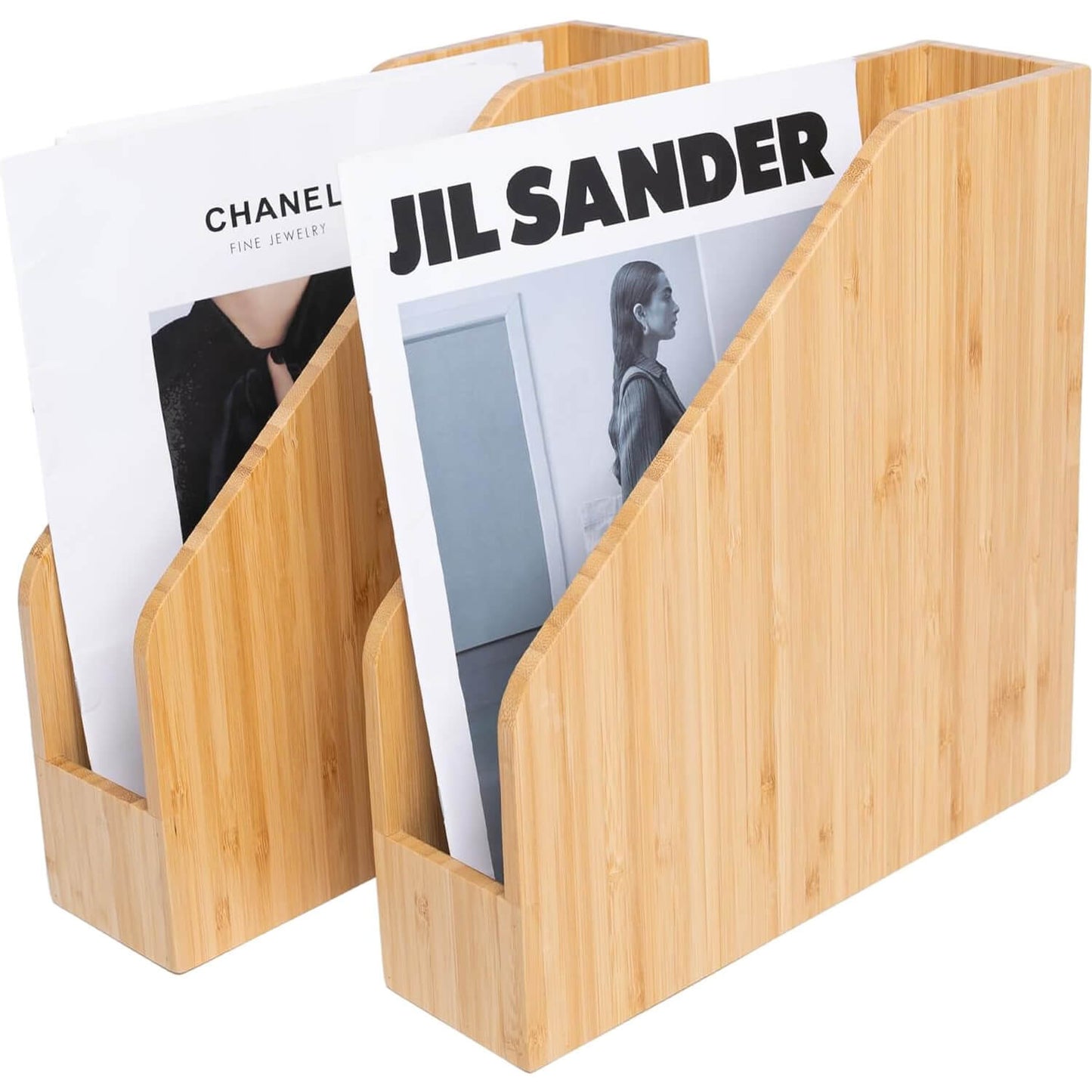 2 Pack Bamboo File Folder Holder Book Holder Frames Document Cabinet Rack Storage Organizer Small Magazine Shelf for Home,Office