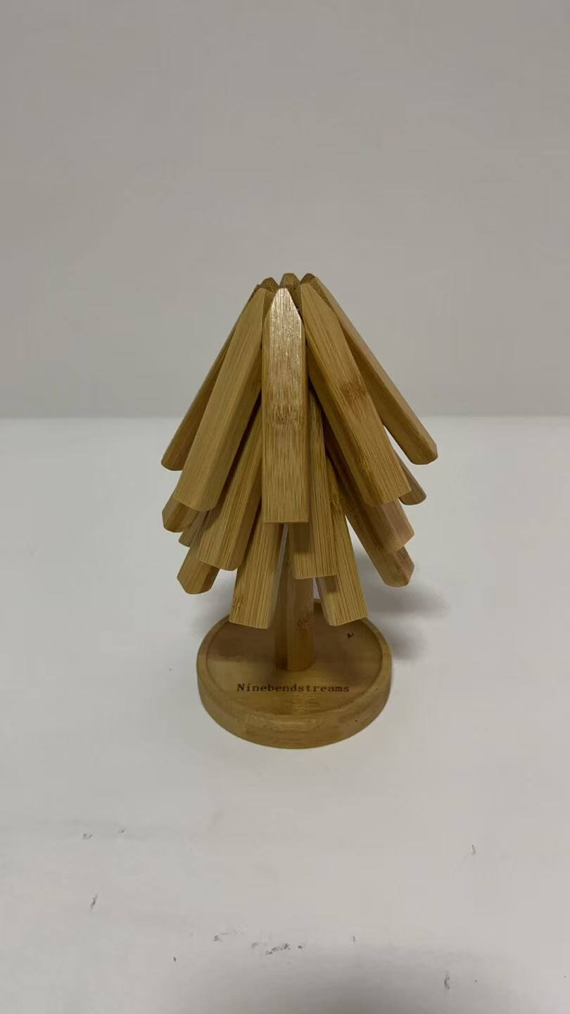 Ninebendstreams Serving tray liners, Wooden Tree Shape Trivet Set, Bamboo Trivet Set with Organizer Rack Coaster Home Decor, Creative Housewarming Gift