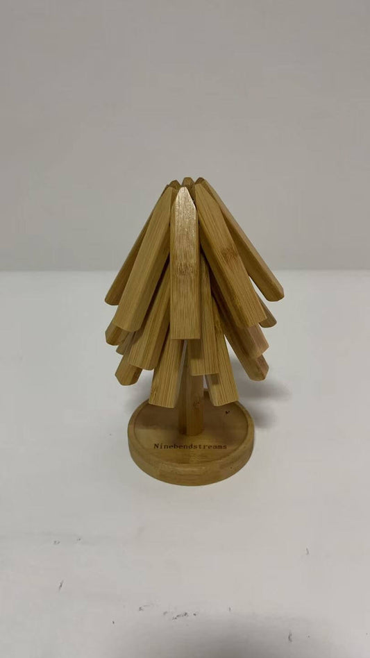 Ninebendstreams Serving tray liners, Wooden Tree Shape Trivet Set, Bamboo Trivet Set with Organizer Rack Coaster Home Decor, Creative Housewarming Gift