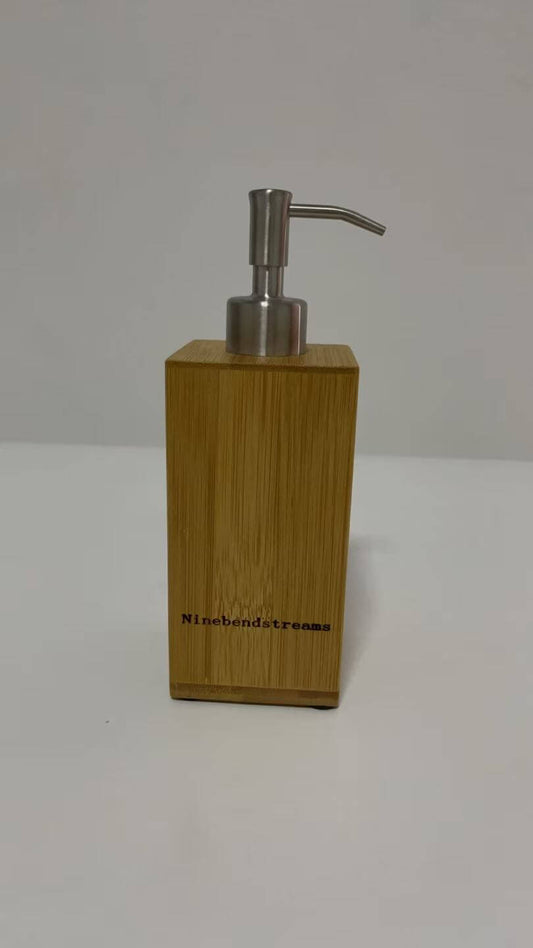 Ninebendstreams Dispensers for liquid soap Natural Bamboo Soap and Lotion Pump Dispenser Wooden Bathroom Accessory for Home Hotel