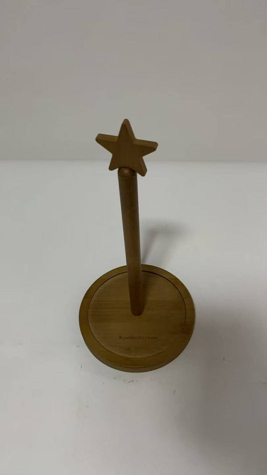 Paper Towel Holder Large Base Dia 7" Wooden Natural Color Countertop with Rubber Wood Round Base Kitchen Bathroom Roll Organizer Wooden Paper Holder Stand for Dining Table Home