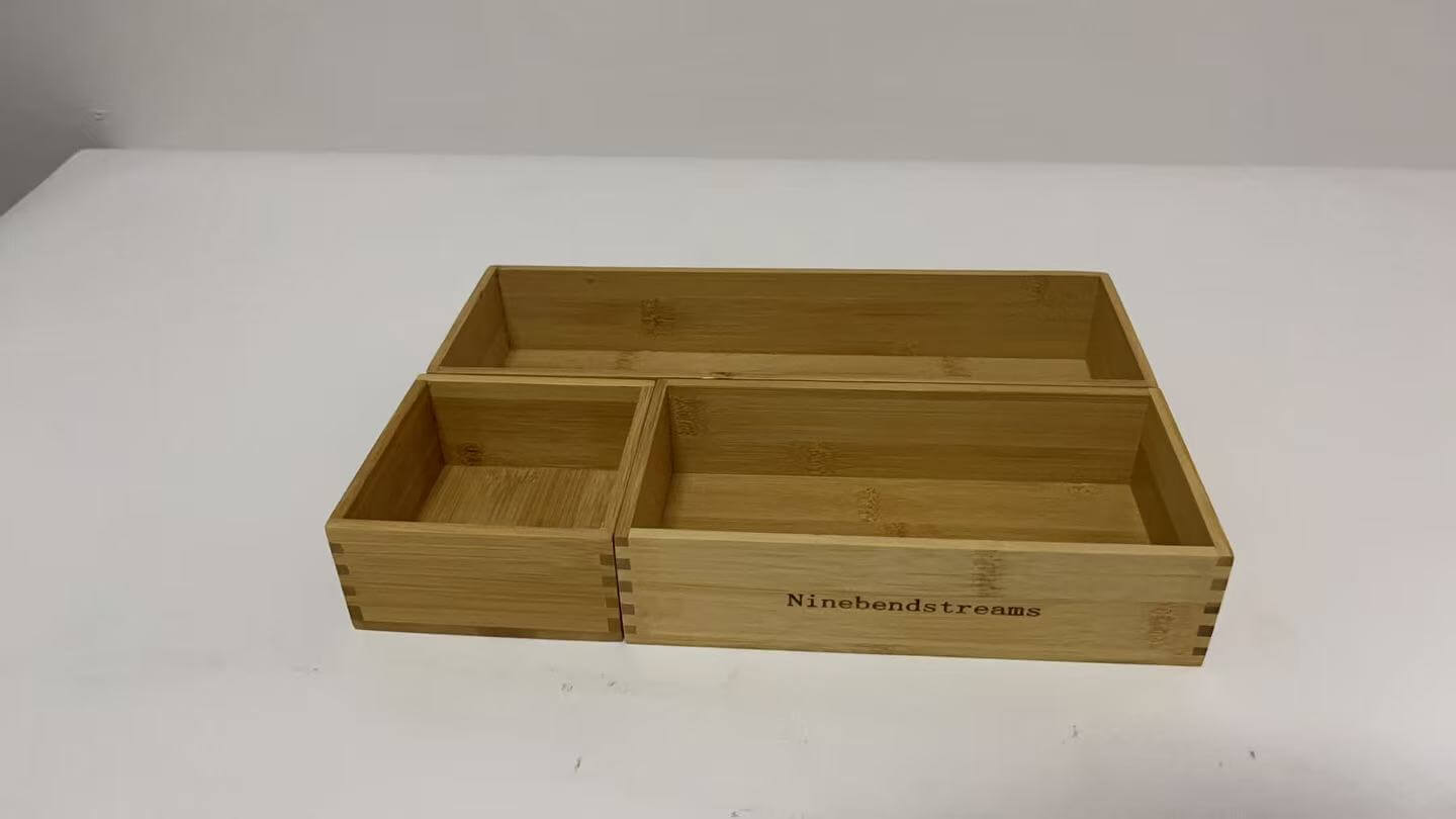 Ninebendstreams Containers for household or kitchen use, Bamboo Kitchen Organizer Boxes Set 3 Pcs