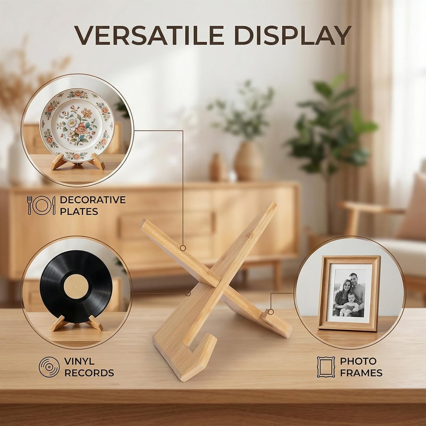 Ninebendstreams Bamboo Plate Holders,Kitchen Counter Wooden Plate Stands for Display