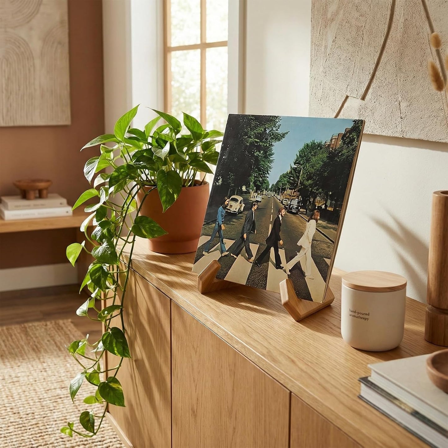 Ninebendstreams Bamboo Plate Holders,Kitchen Counter Wooden Plate Stands for Display