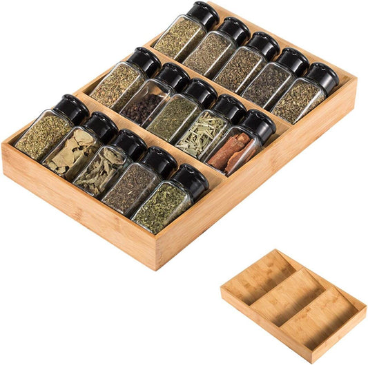 Ninebendstreams 3-Tier Bamboo Drawer Spice Rack Wooden Kitchen Cabinet Spice Organizer Spice Jar Holder, Medicine/Health Care/Vitamin Bottles Storage Rack, 1 Pack