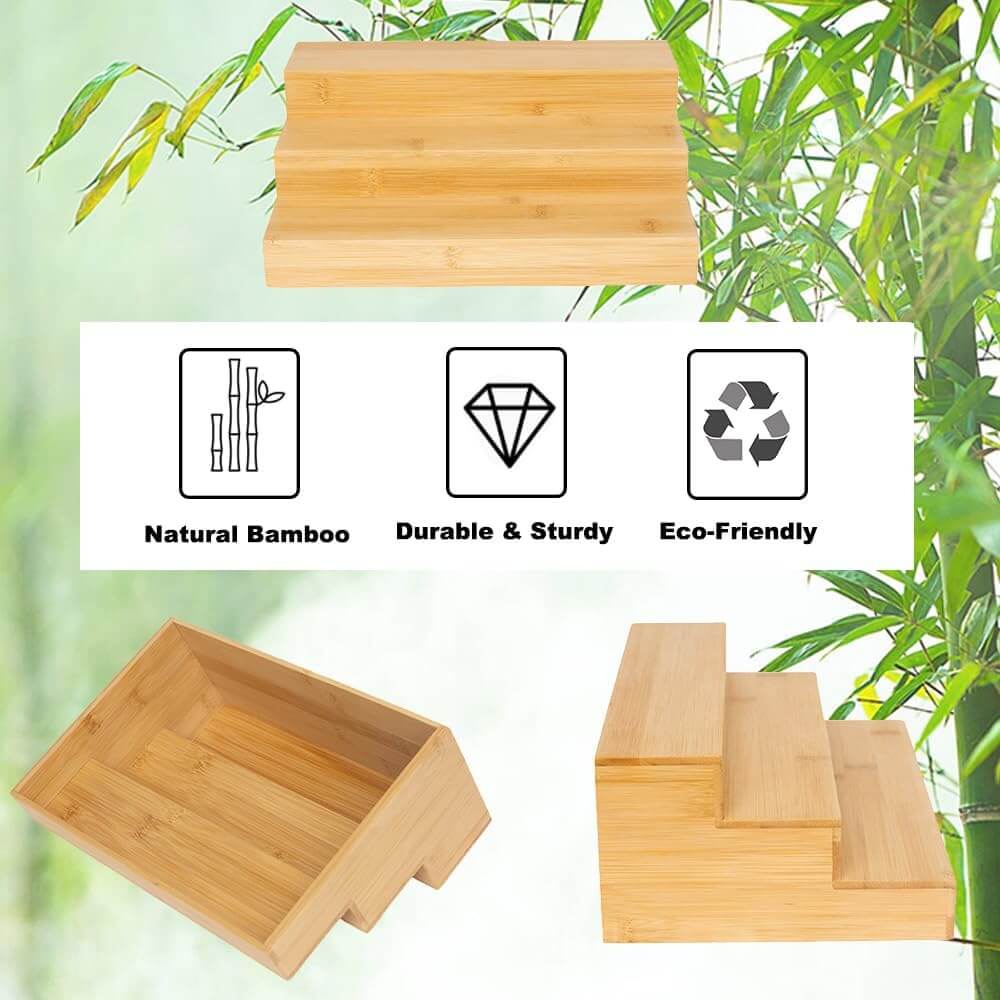 Ninebendstreams 2 Pack Bamboo Spice Rack Organizer for Cabinet Wooden Spice Shelf for Kitchen Pantry Storage Organizer 3 Tier Countertop