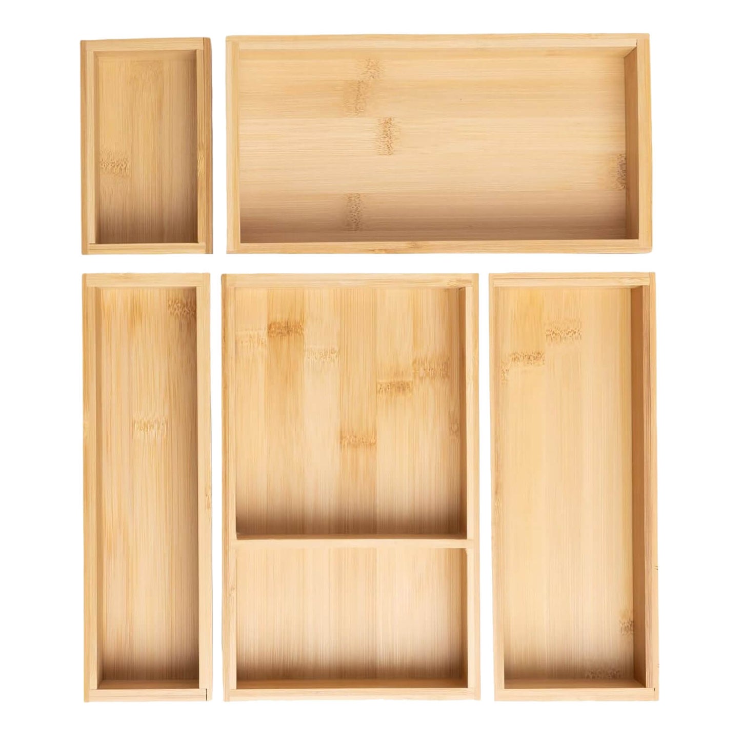 Ninebendstreams 5-Piece Bamboo Drawer Organizer Set Wooden Junk Drawer Organizer for Office，Kitchen Wood Drawer Tea Organier Boxes Silverware, Make Up and Tea Bag