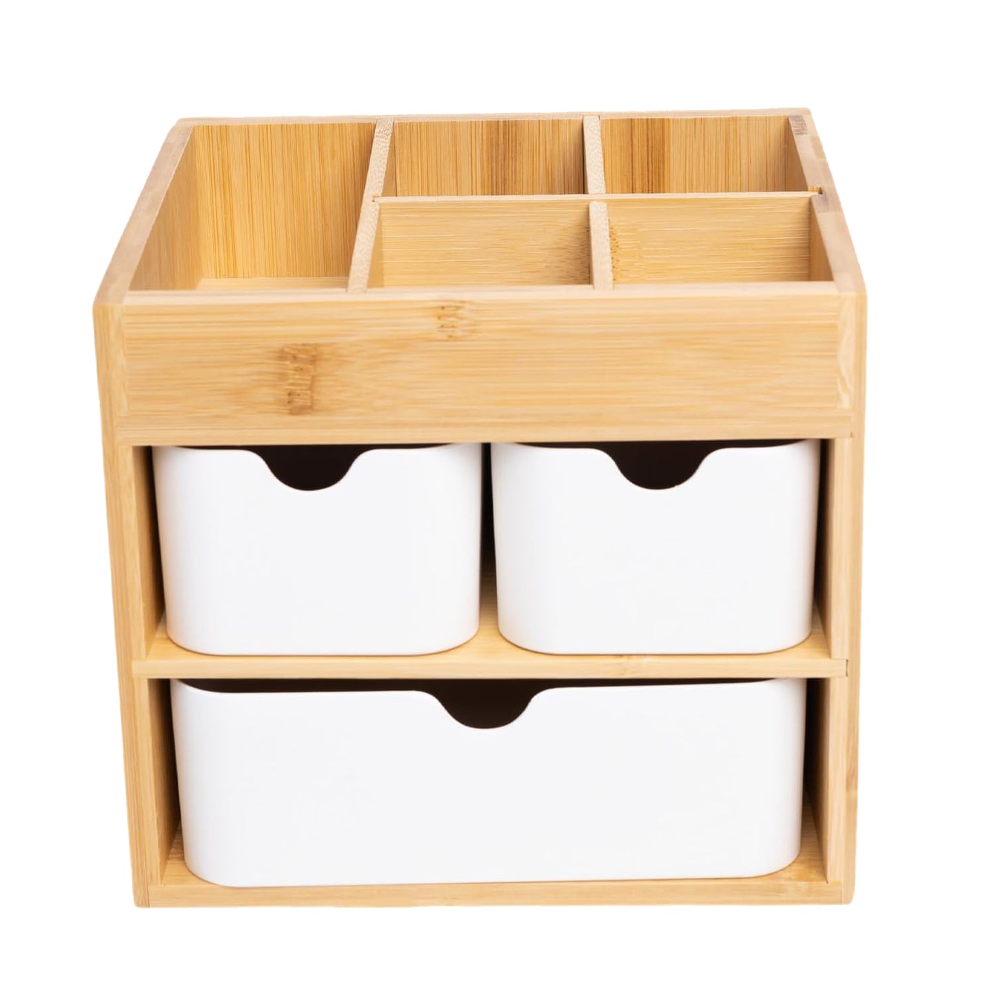 Ninebendstreams Bamboo Makeup Organizer with 3 Drawers, Dresser Cosmetic Organizer Box,Bamboo Desk Organizer for Home with Adjustable Dividers