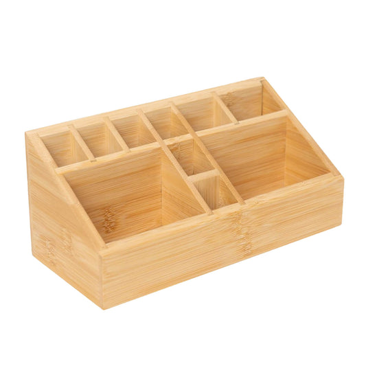 Ninebendstreams Small Bamboo Pen Holder Multifunctional Organizer Office Accessory Desk Storage, Makeup Organizer Ideal for Office, Home, Classroom