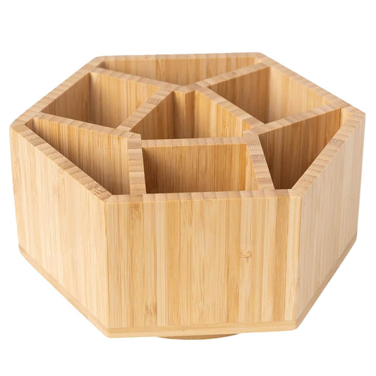 Ninebendstreams 360° Rotating Bamboo Pen Holder Office Art Supply Organizer for Colored Pencil, Crayon, Paint Brushes, Makeup Organizer