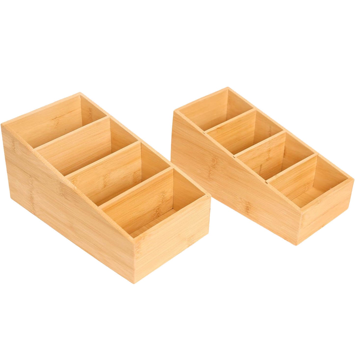 2 Pack Bamboo Food Pantry Organizers for Kitchen, Cabinet, Office,countertop, Wood Snack Organizer and Storage for Spices, Snacks,Coffee, Tea,(4 Section)