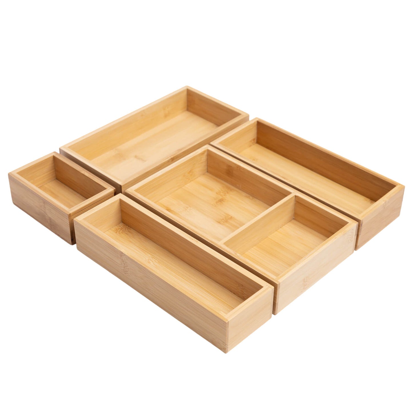 Ninebendstreams 5-Piece Bamboo Drawer Organizer Set Wooden Junk Drawer Organizer for Office，Kitchen Wood Drawer Tea Organier Boxes Silverware, Make Up and Tea Bag