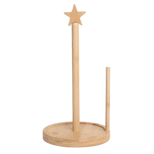 Paper Towel Holder Large Base Dia 7" Wooden Natural Color Countertop with Rubber Wood Round Base Kitchen Bathroom Roll Organizer Wooden Paper Holder Stand for Dining Table Home