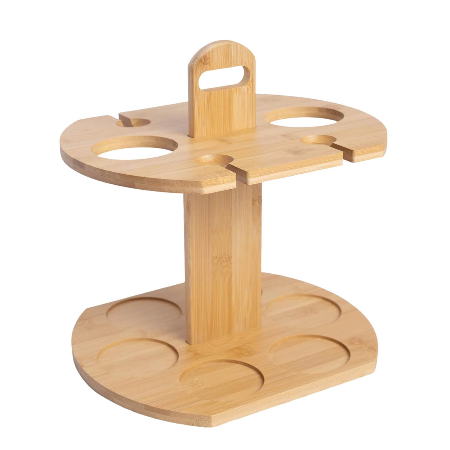 Ninebendstreams Small Bamboo Wine Rack, Portable Wine Glass Rack, Holds 2 Bottles and 4 Glasses for Counter, Wine Bar, Table, or Cabinet