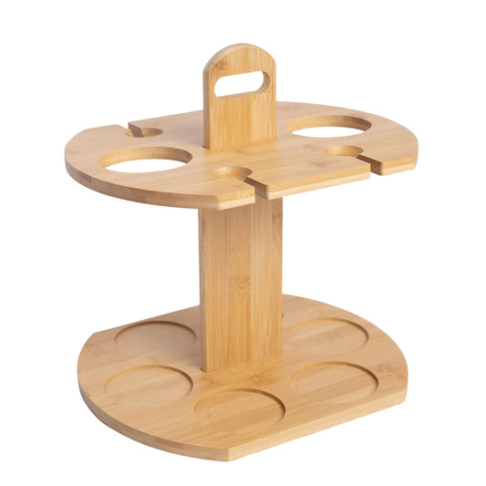 Ninebendstreams Small Bamboo Wine Rack, Portable Wine Glass Rack, Holds 2 Bottles and 4 Glasses for Counter, Wine Bar, Table, or Cabinet