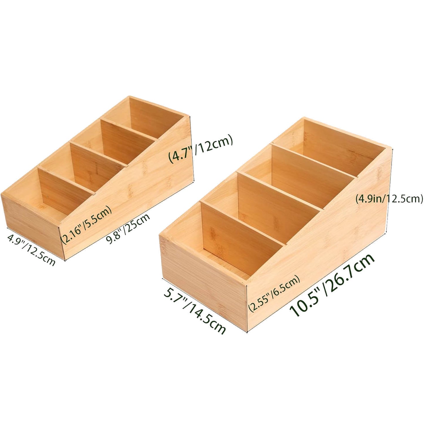 2 Pack Bamboo Food Pantry Organizers for Kitchen, Cabinet, Office,countertop, Wood Snack Organizer and Storage for Spices, Snacks,Coffee, Tea,(4 Section)