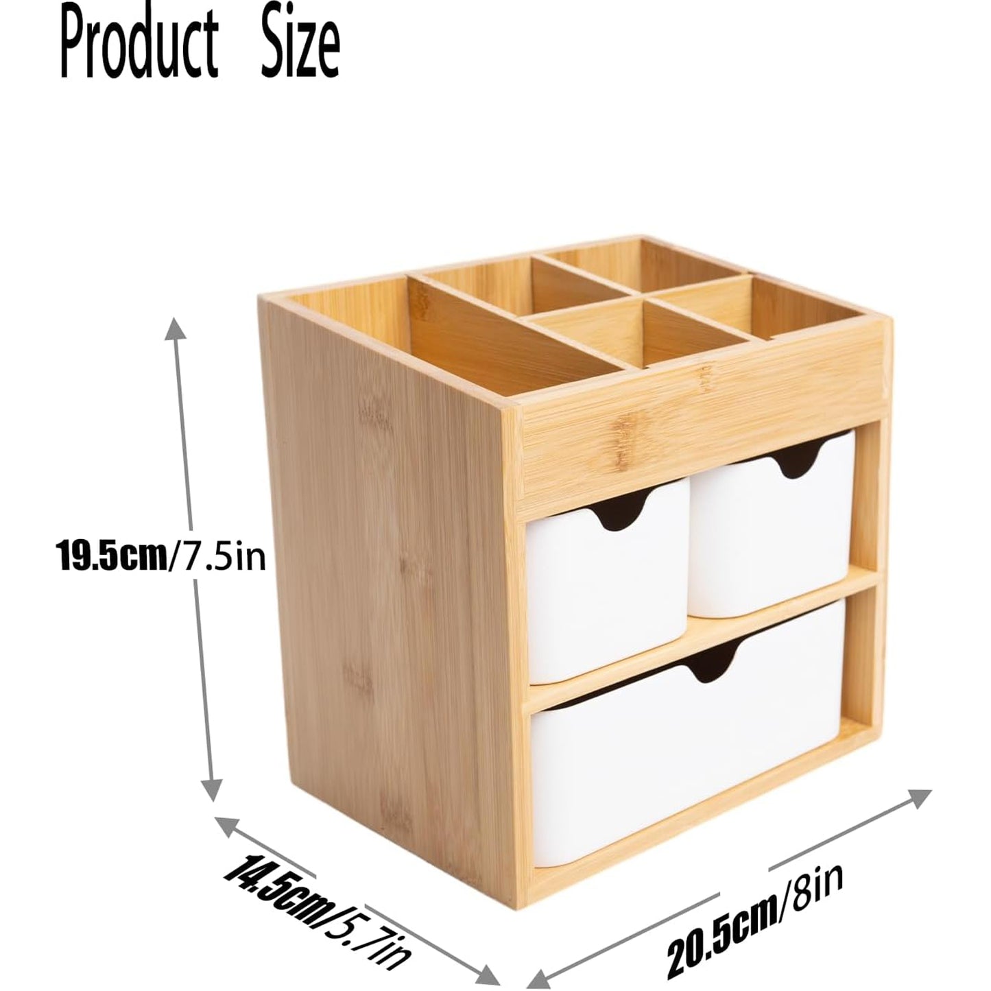 Ninebendstreams Bamboo Makeup Organizer with 3 Drawers, Dresser Cosmetic Organizer Box,Bamboo Desk Organizer for Home with Adjustable Dividers