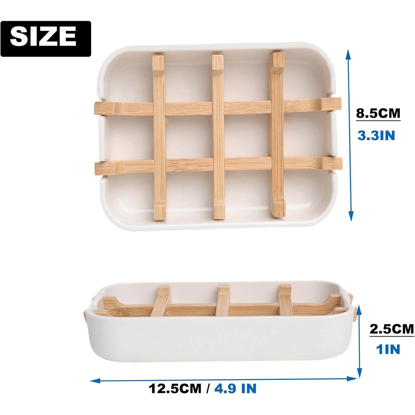 2 Pack Bamboo Fiber Soap Holder and Soap Dish Combination for Bathroom Bar Soap Holder Sink Deck Bathtub Shower Tray (White)