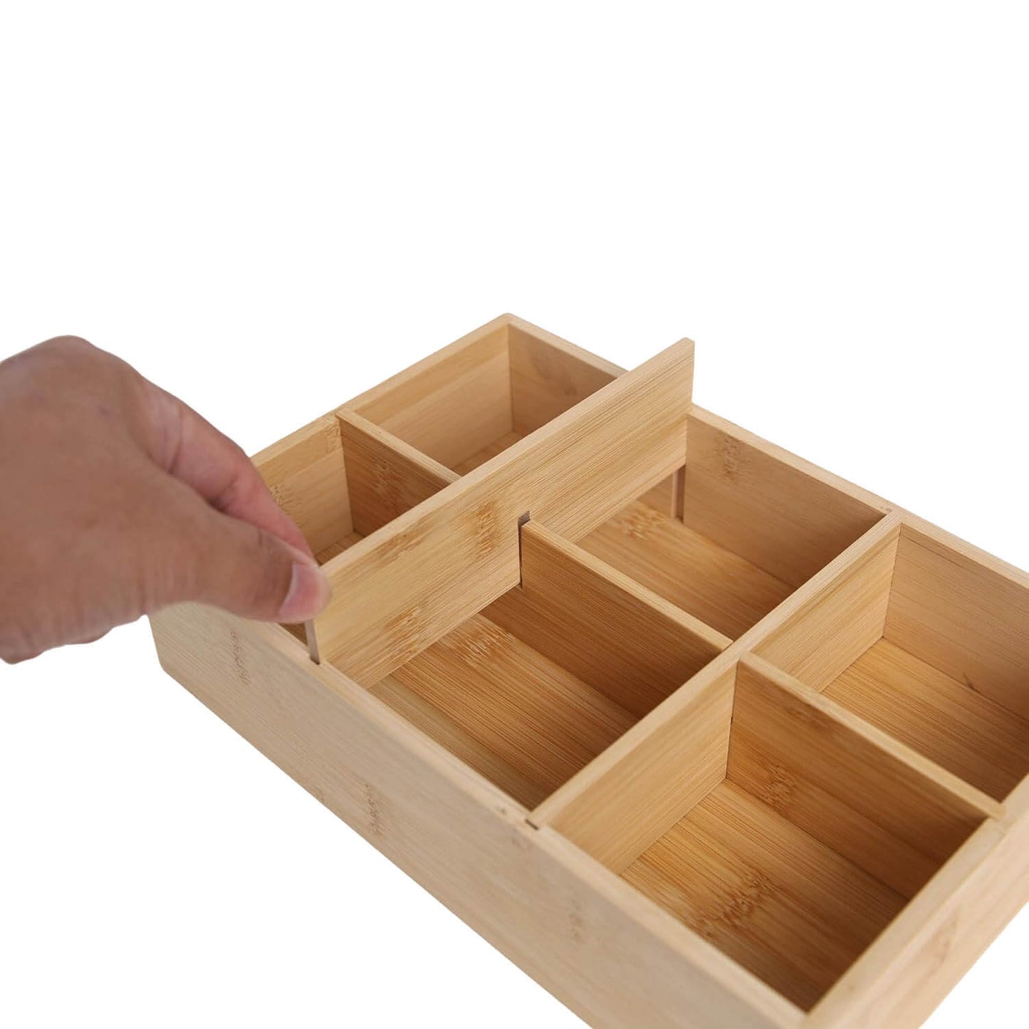 2 Pack Bamboo Desk Organizer with Adjustable Dividers, Modular Wooden Storage Trays for Tea Bags, Snacks, Makeup Office Supplies Drawer Organizer Set for Home & Kitchen