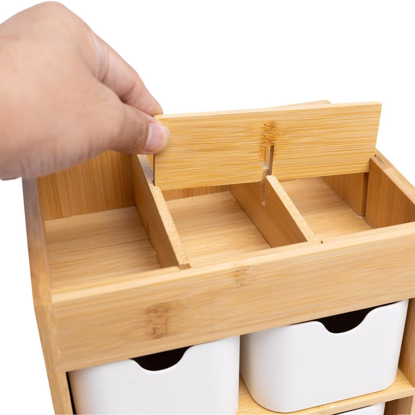 Ninebendstreams Bamboo Makeup Organizer with 3 Drawers, Dresser Cosmetic Organizer Box,Bamboo Desk Organizer for Home with Adjustable Dividers