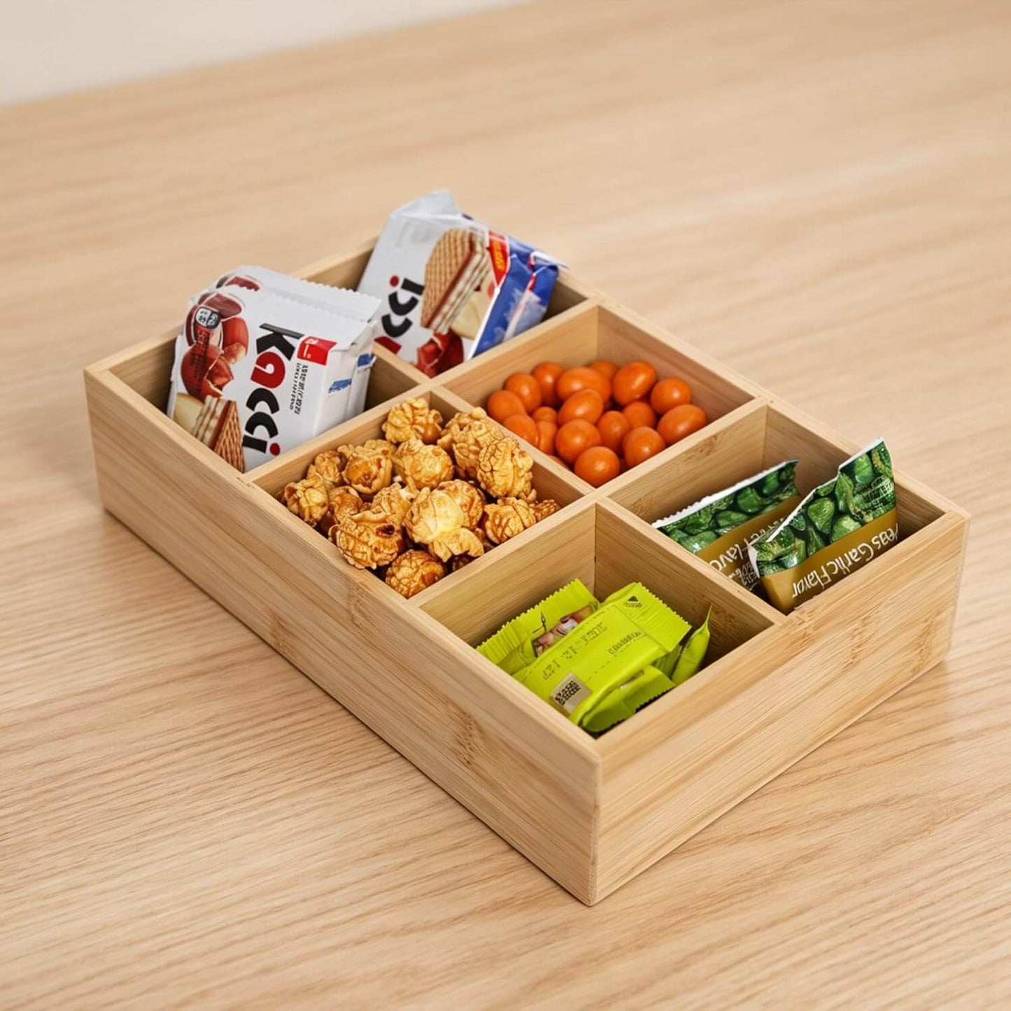2 Pack Bamboo Desk Organizer with Adjustable Dividers, Modular Wooden Storage Trays for Tea Bags, Snacks, Makeup Office Supplies Drawer Organizer Set for Home & Kitchen